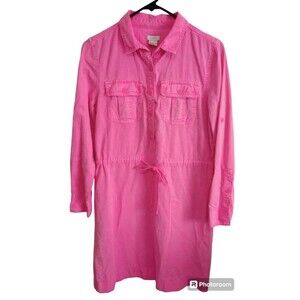 J.Crew Dress Pink Shirt Dress Button Front Drawstring Waist Size 4